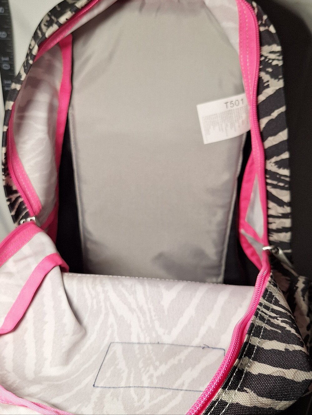 NWT Jansport Backpack, Zebra Stripes, Black & Grey w/ Pink Accents - Picture 9 of 12